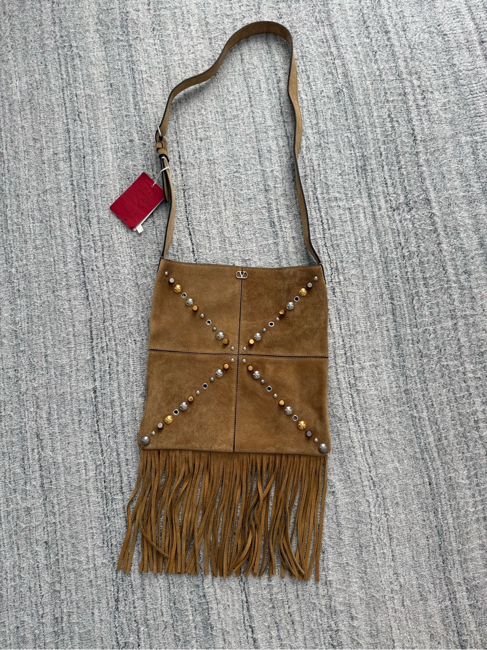 NWT Authentic Valentino Garavani Small Nellcôte Fringe Stud Suede Crossbody Bag - Picture 10 of 14